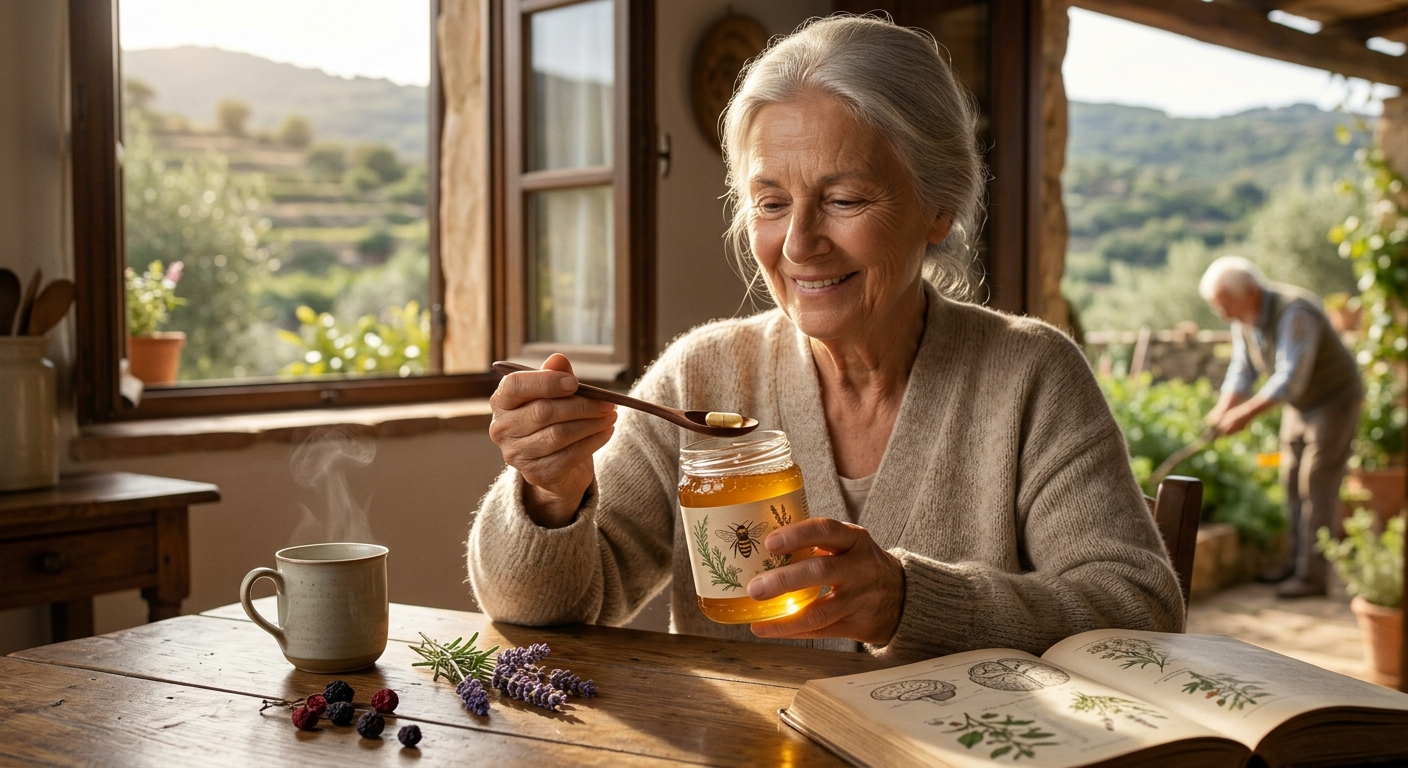 Natural honey and brain neurotransmitter illustration